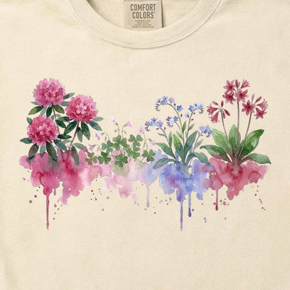 Watercolor Redwood Wildflowers Cotton T-Shirt