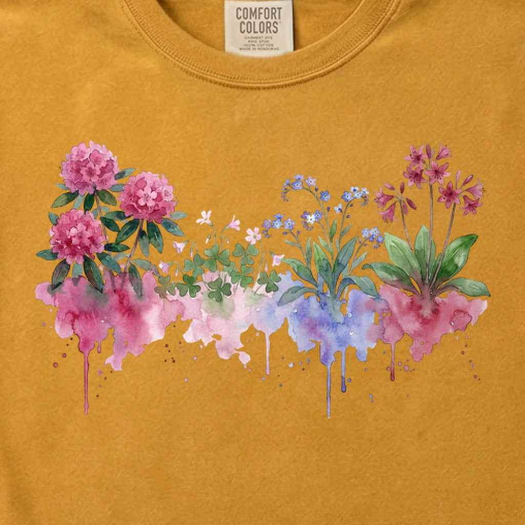 Watercolor Redwood Wildflowers Cotton T-Shirt