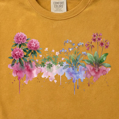 Watercolor Redwood Wildflowers Cotton T-Shirt