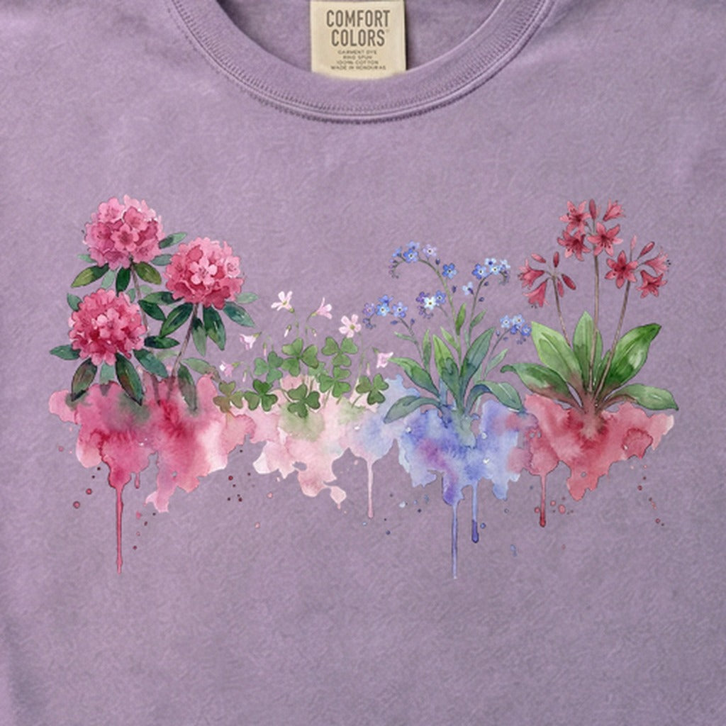 Watercolor Redwood Wildflowers Cotton T-Shirt