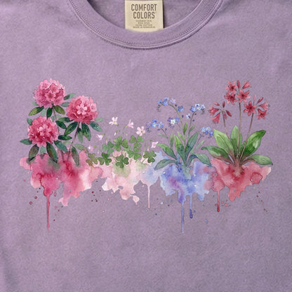 Watercolor Redwood Wildflowers Cotton T-Shirt