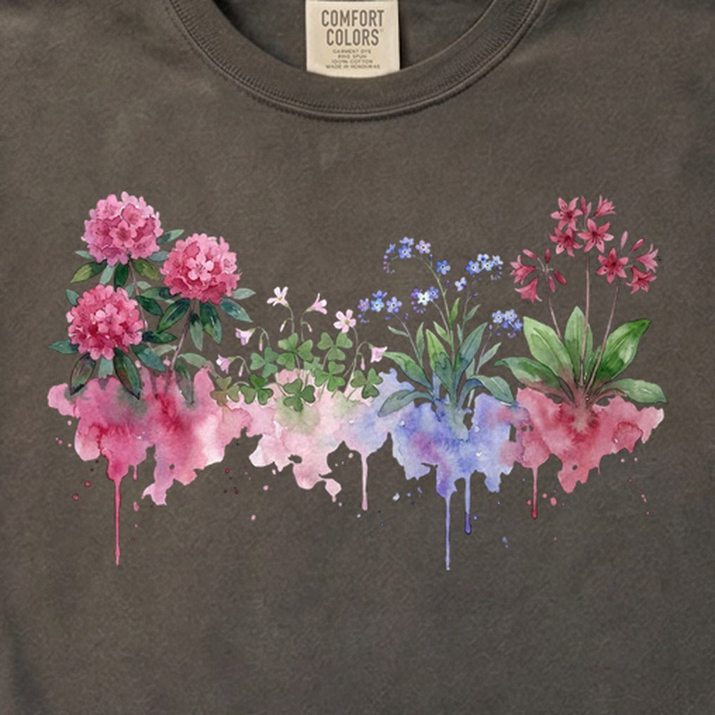 Watercolor Redwood Wildflowers Cotton T-Shirt