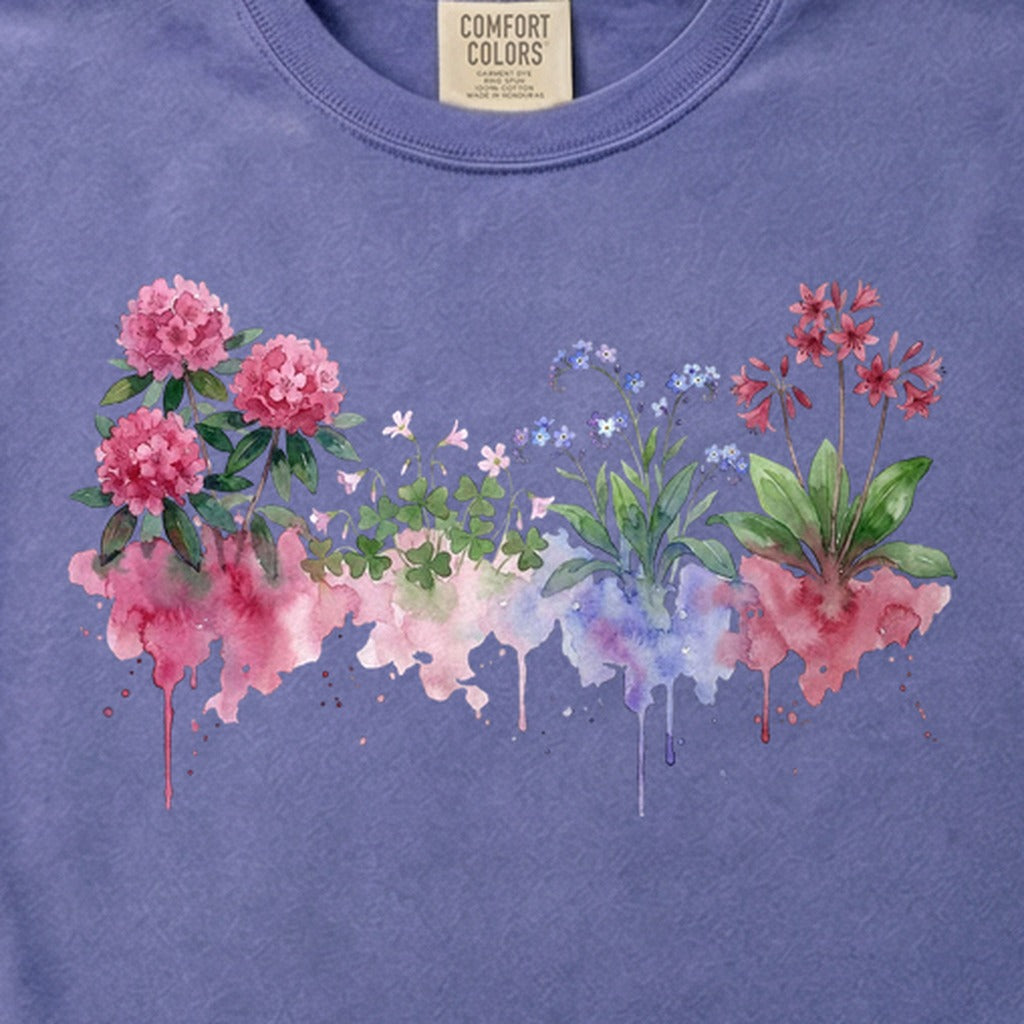 Watercolor Redwood Wildflowers Cotton T-Shirt