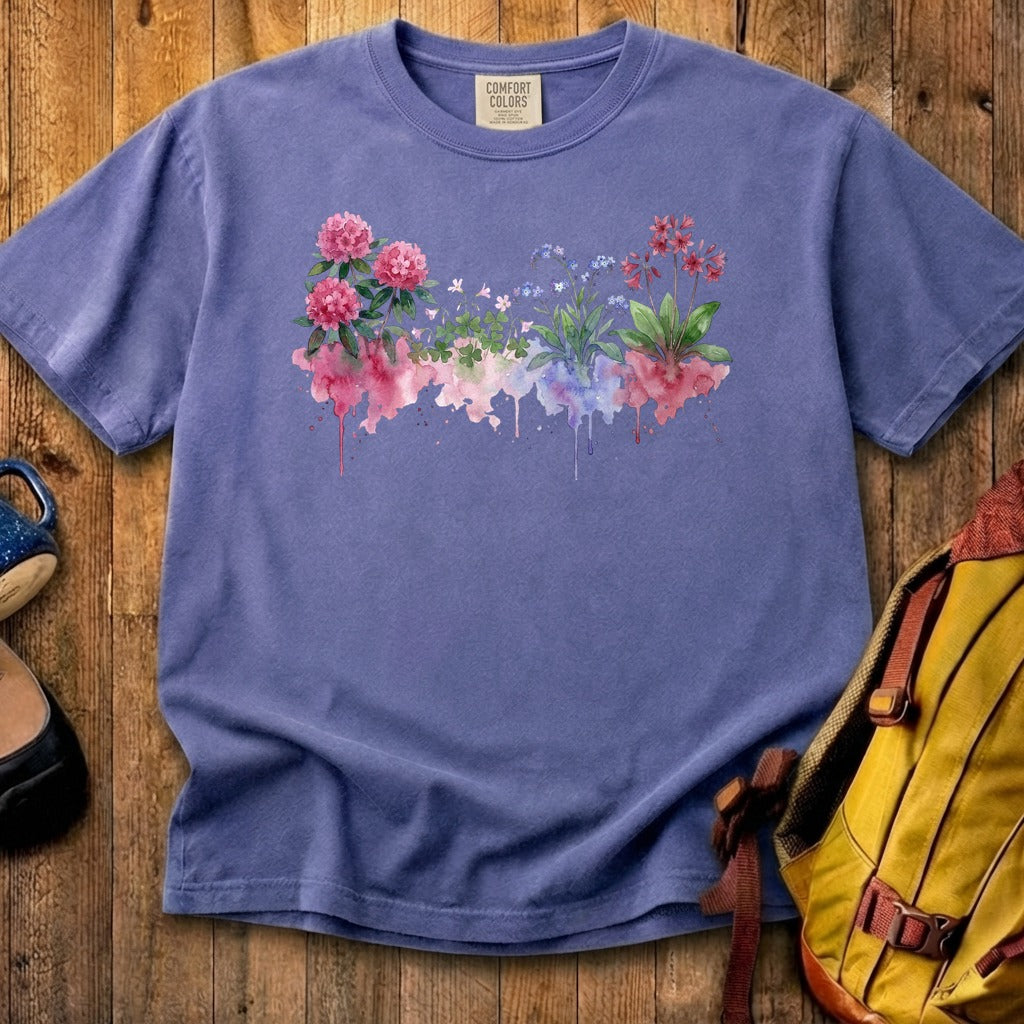 Watercolor Redwood Wildflowers Cotton T-Shirt