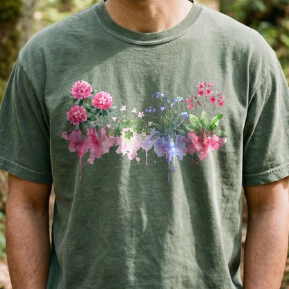 Watercolor Redwood Wildflowers Cotton T-Shirt