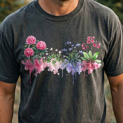 Watercolor Redwood Wildflowers Cotton T-Shirt