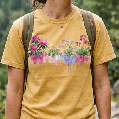 Watercolor Redwood Wildflowers Cotton T-Shirt