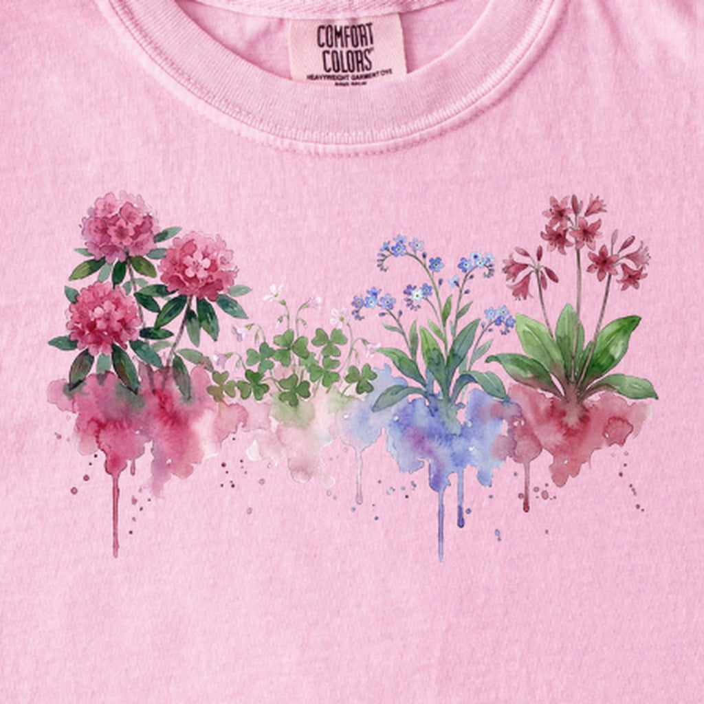 Watercolor Redwood Wildflowers Kids Cotton T-Shirt