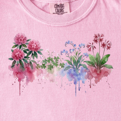 Watercolor Redwood Wildflowers Kids Cotton T-Shirt
