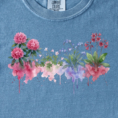Watercolor Redwood Wildflowers Kids Cotton T-Shirt