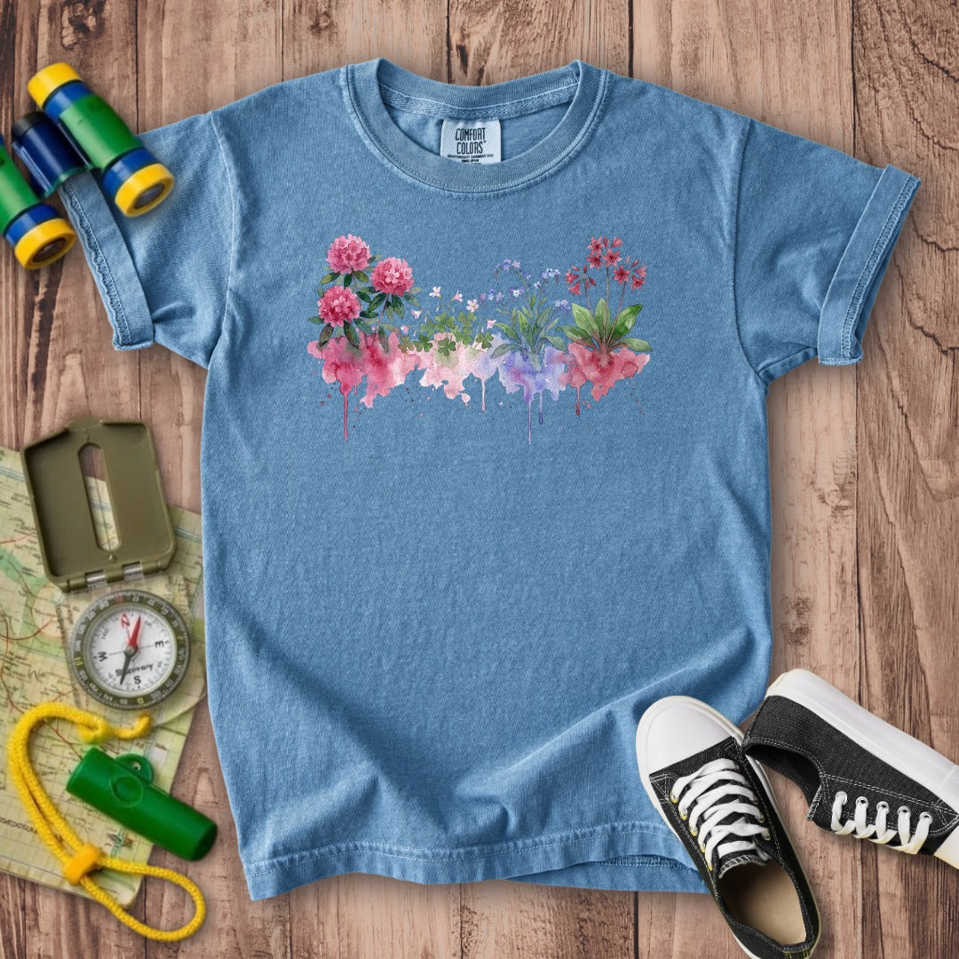 Watercolor Redwood Wildflowers Kids Cotton T-Shirt