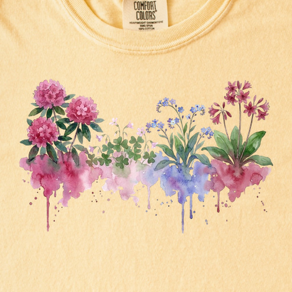 Watercolor Redwood Wildflowers Kids Cotton T-Shirt