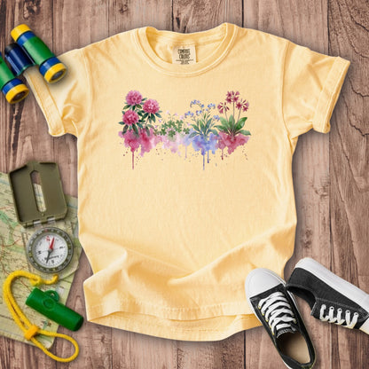 Watercolor Redwood Wildflowers Kids Cotton T-Shirt