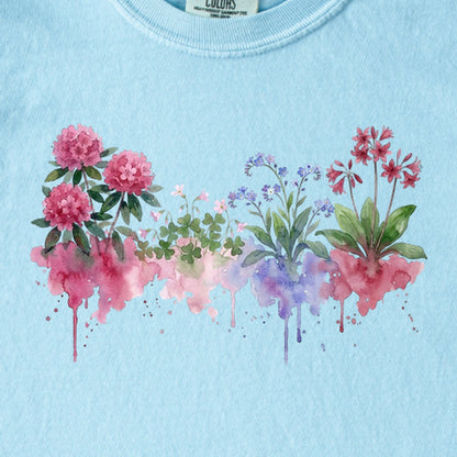 Watercolor Redwood Wildflowers Kids Cotton T-Shirt