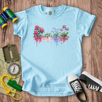 Watercolor Redwood Wildflowers Kids Cotton T-Shirt