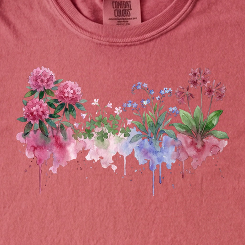 Watercolor Redwood Wildflowers Kids Cotton T-Shirt