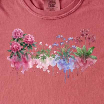 Watercolor Redwood Wildflowers Kids Cotton T-Shirt