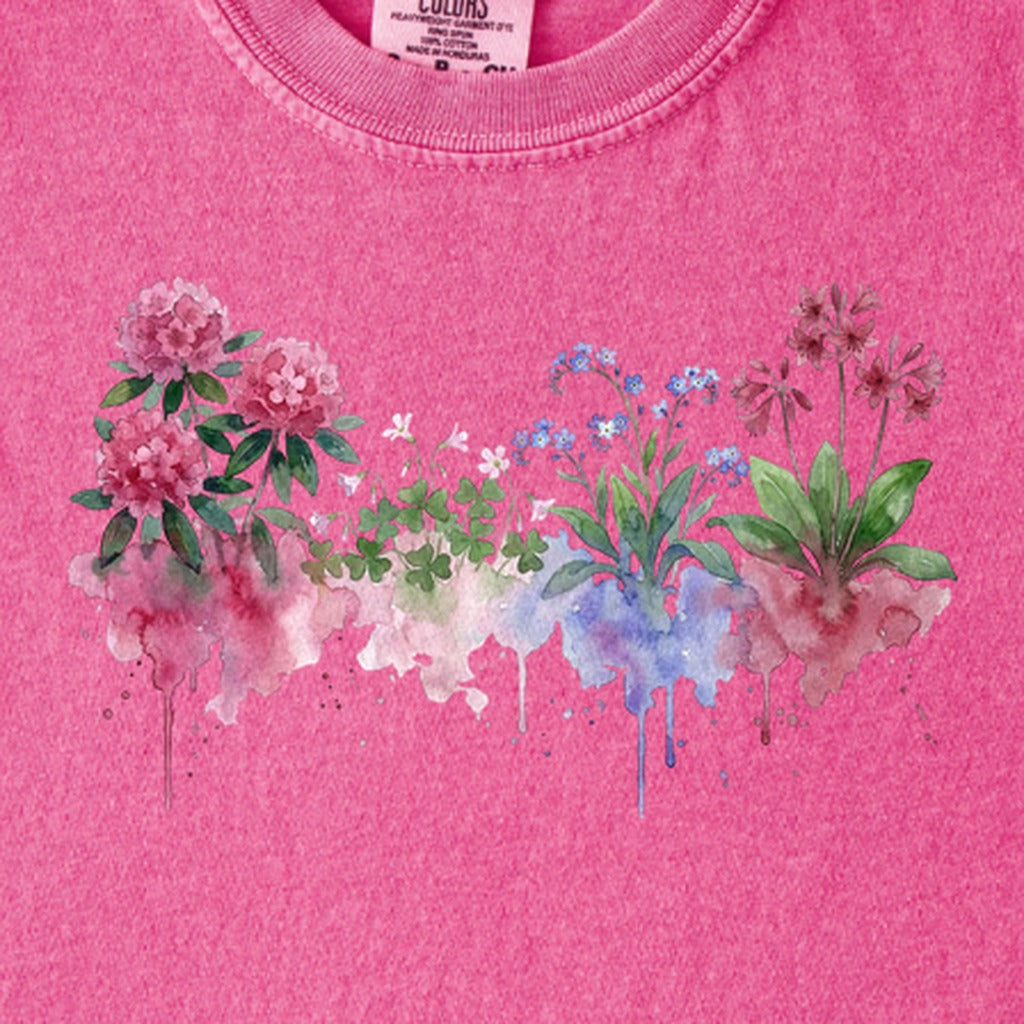 Watercolor Redwood Wildflowers Kids Cotton T-Shirt