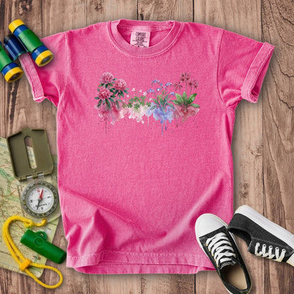 Watercolor Redwood Wildflowers Kids Cotton T-Shirt