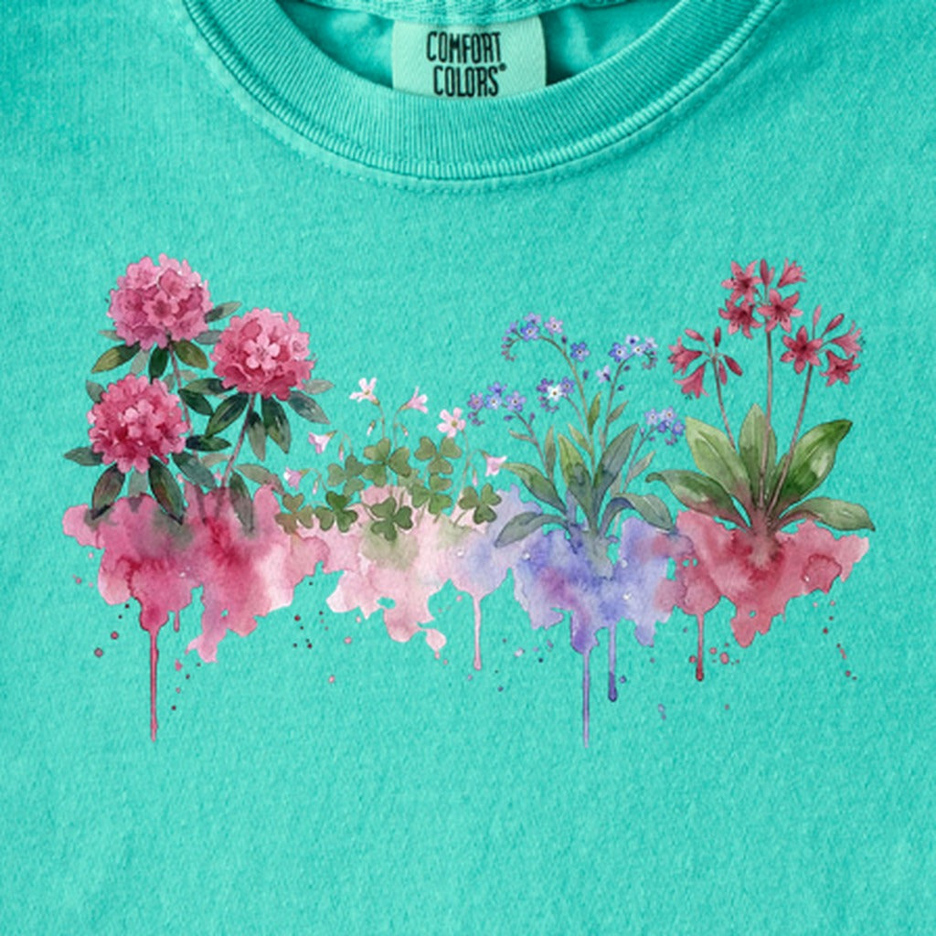 Watercolor Redwood Wildflowers Kids Cotton T-Shirt