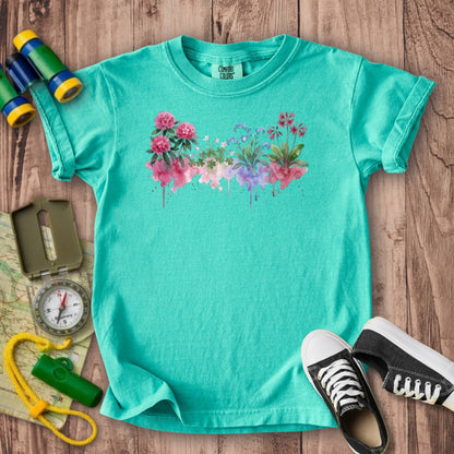 Watercolor Redwood Wildflowers Kids Cotton T-Shirt