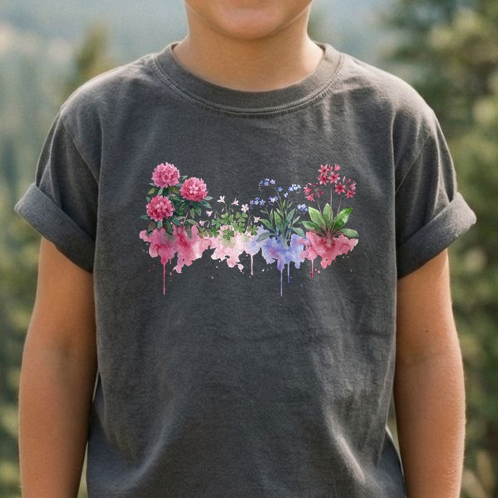 Watercolor Redwood Wildflowers Kids Cotton T-Shirt