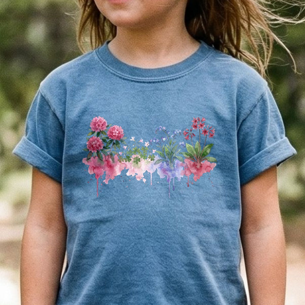 Watercolor Redwood Wildflowers Kids Cotton T-Shirt