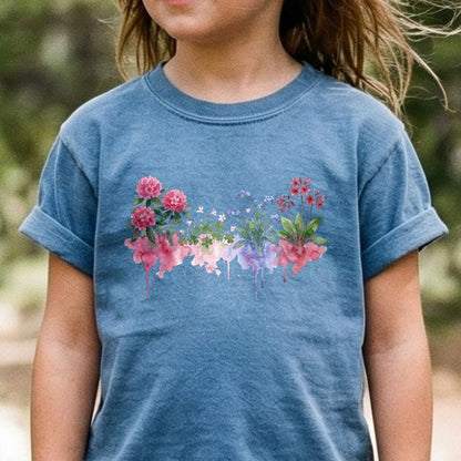 Watercolor Redwood Wildflowers Kids Cotton T-Shirt