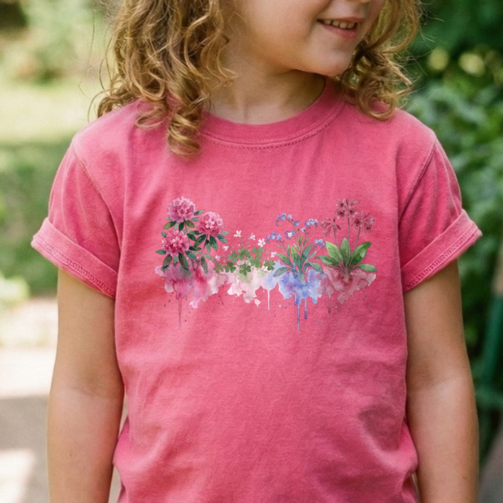 Watercolor Redwood Wildflowers Kids Cotton T-Shirt