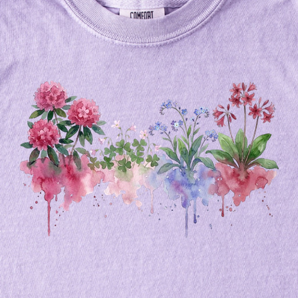 Watercolor Redwood Wildflowers Kids Cotton T-Shirt