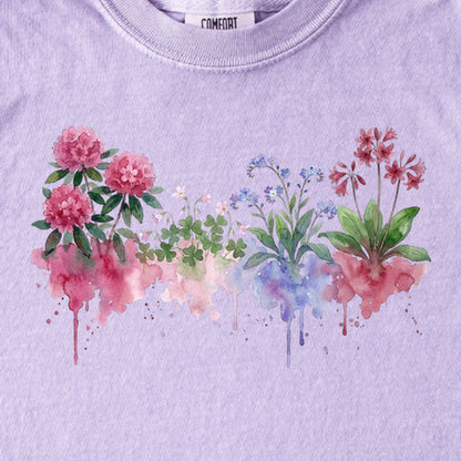 Watercolor Redwood Wildflowers Kids Cotton T-Shirt