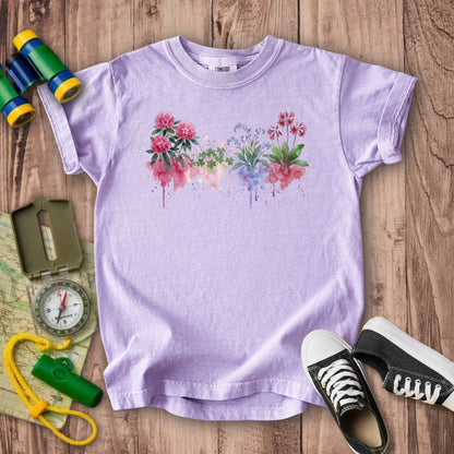 Watercolor Redwood Wildflowers Kids Cotton T-Shirt