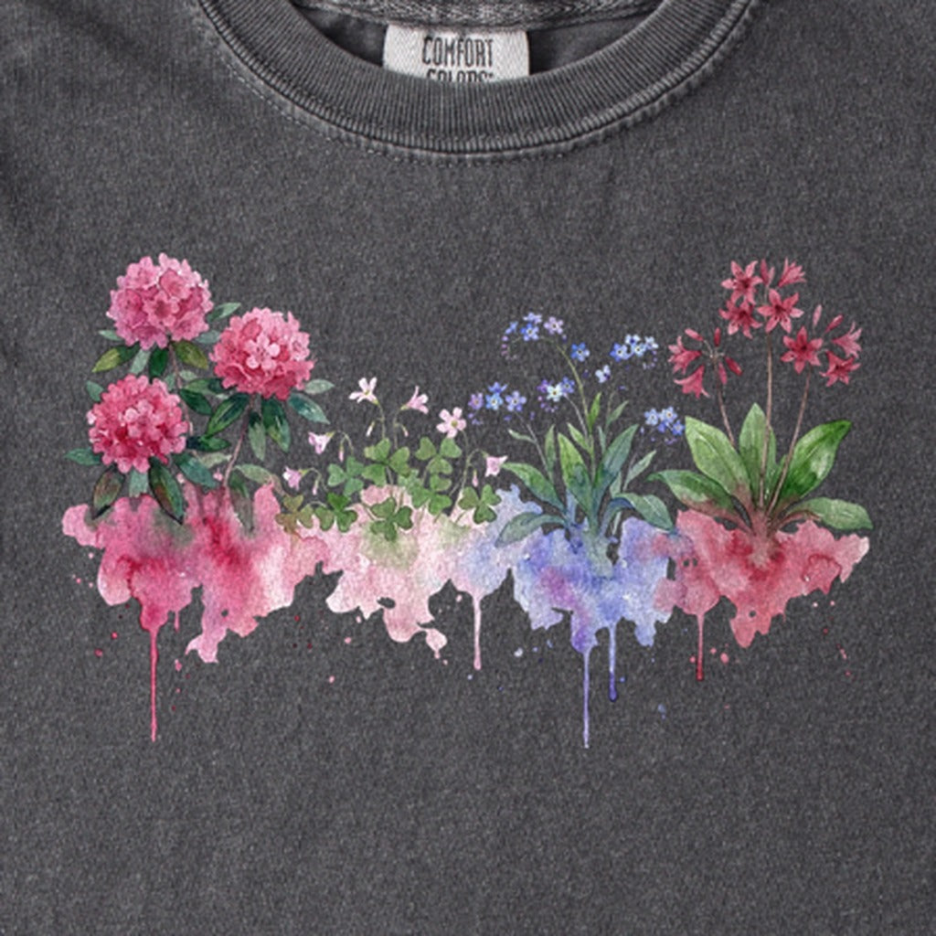 Watercolor Redwood Wildflowers Kids Cotton T-Shirt