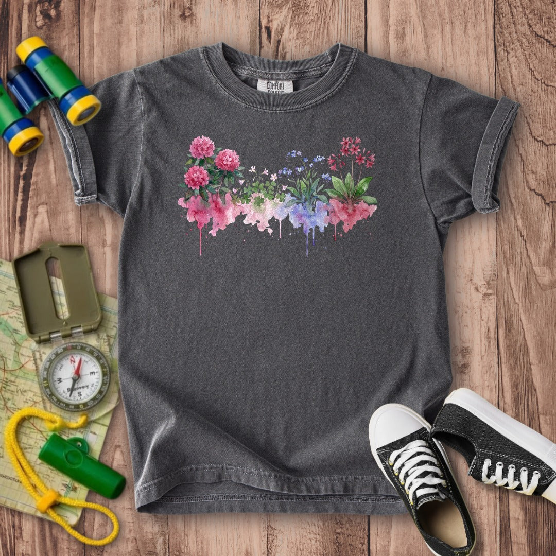 Watercolor Redwood Wildflowers Kids Cotton T-Shirt