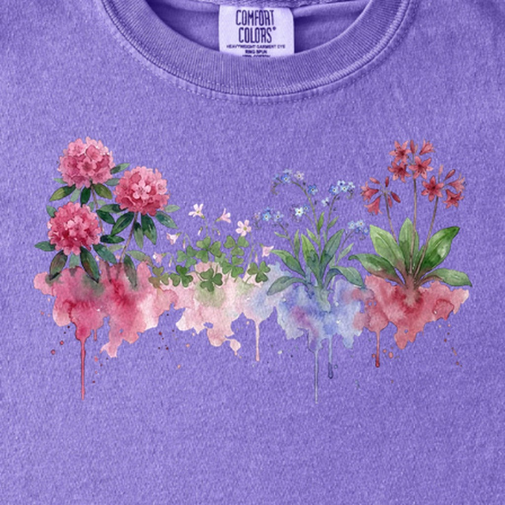 Watercolor Redwood Wildflowers Kids Cotton T-Shirt