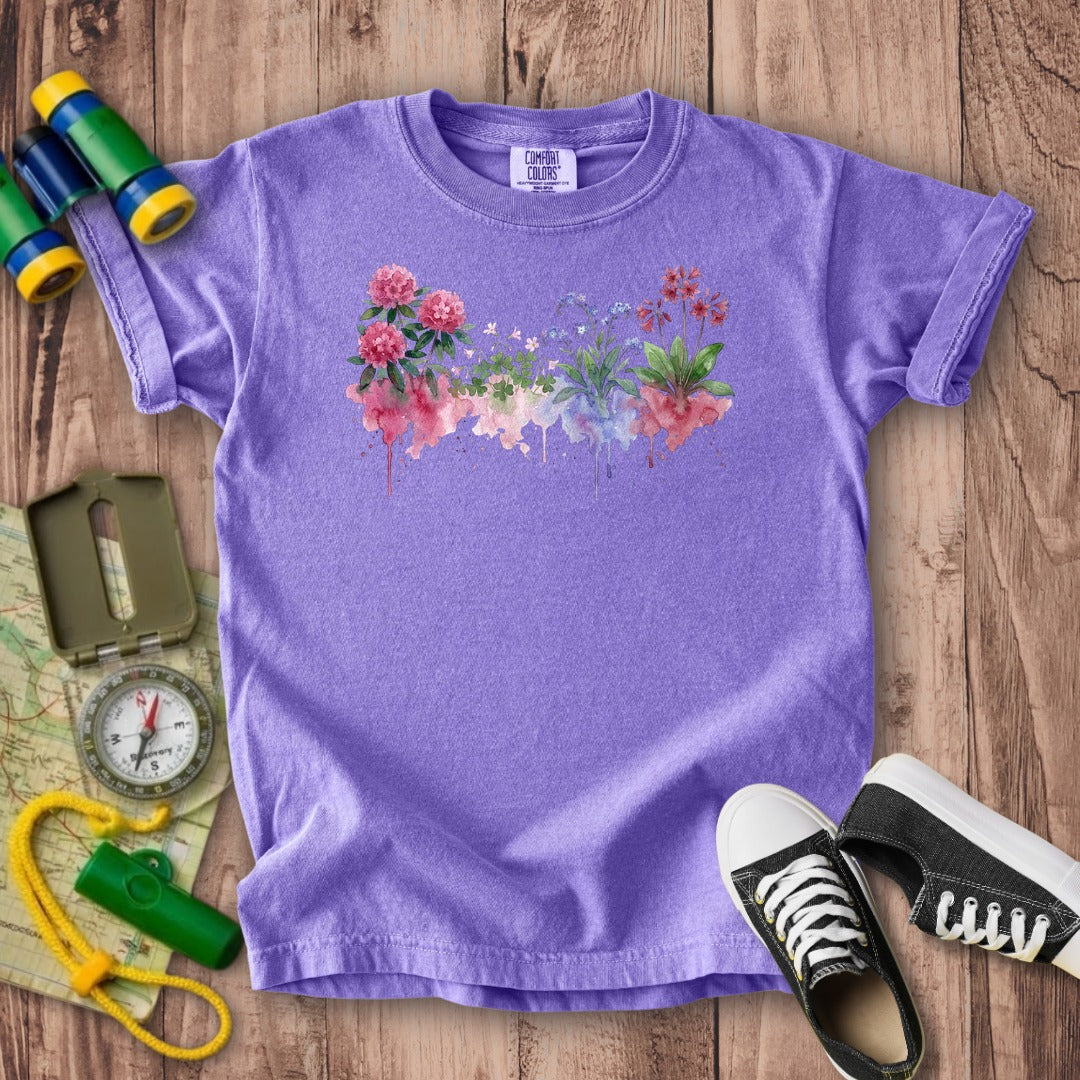 Watercolor Redwood Wildflowers Kids Cotton T-Shirt