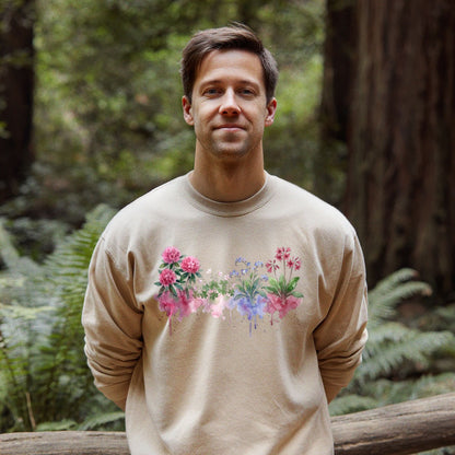 Watercolor Redwood Wildflowers Crewneck Sweatshirt