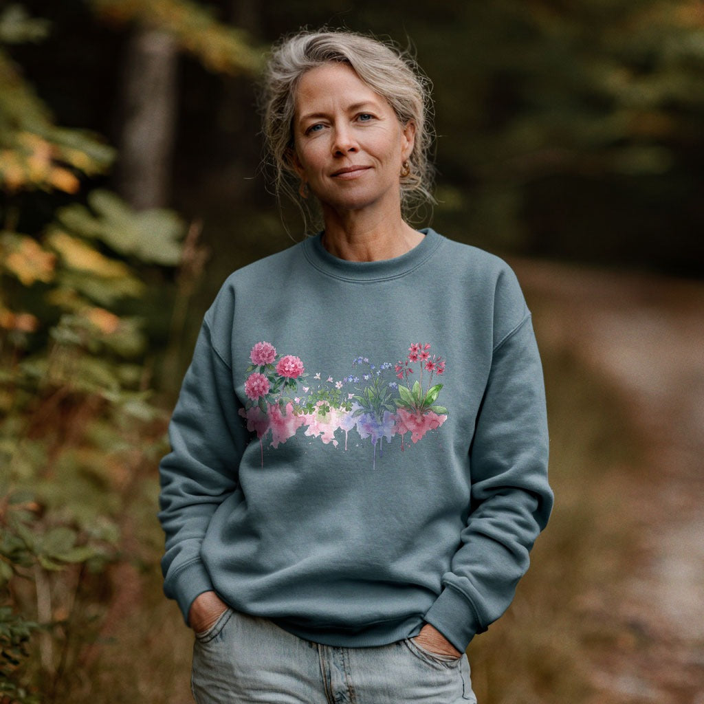 Watercolor Redwood Wildflowers Crewneck Sweatshirt