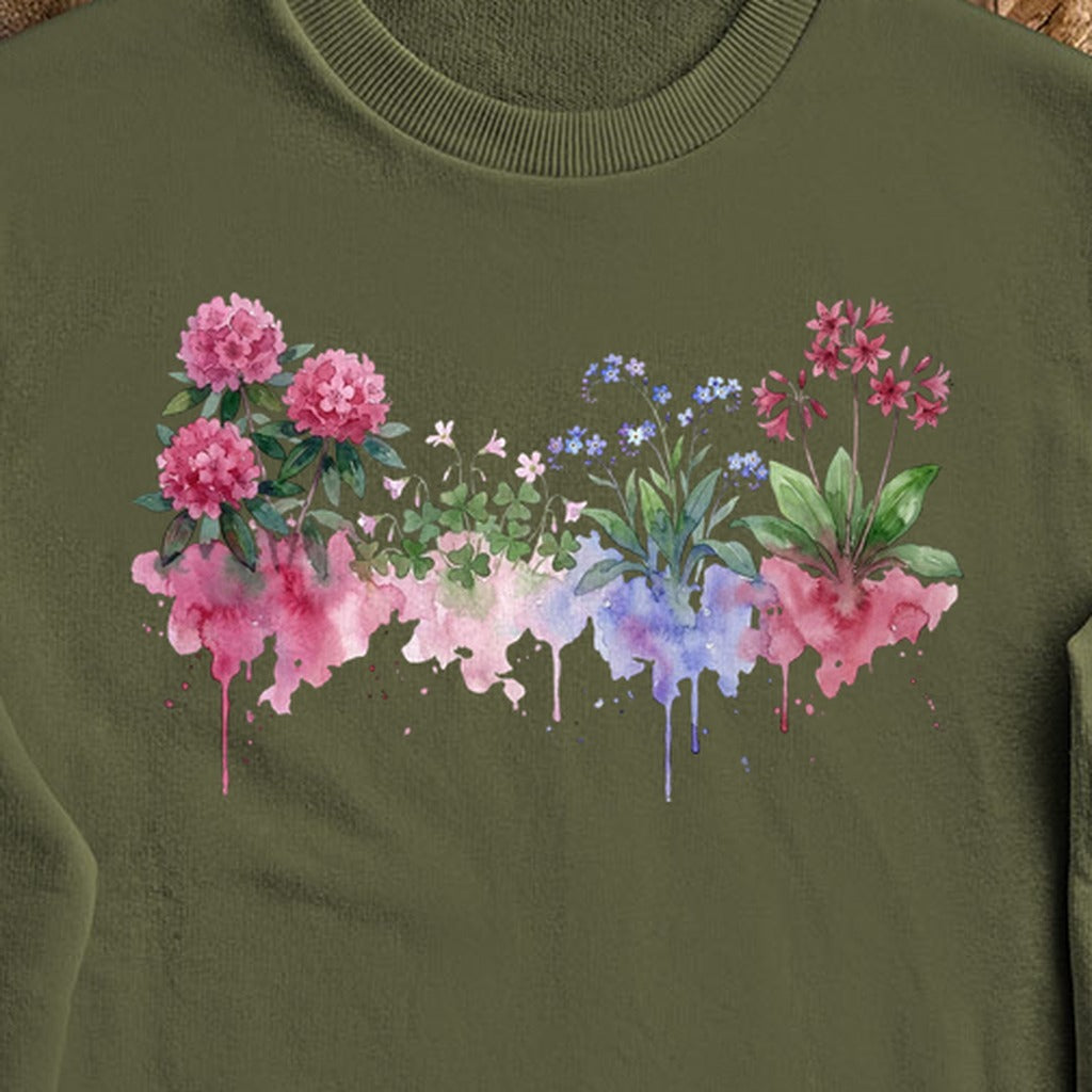 Watercolor Redwood Wildflowers Crewneck Sweatshirt