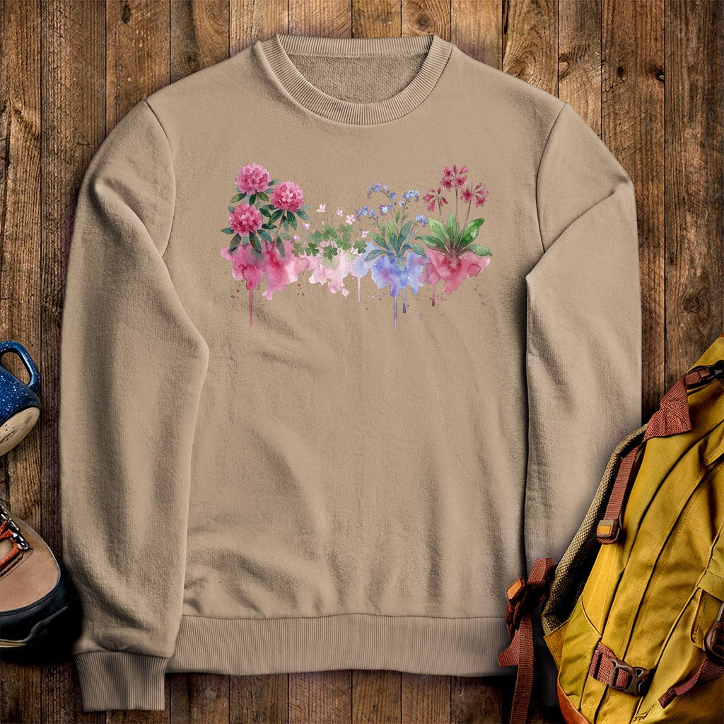 Watercolor Redwood Wildflowers Crewneck Sweatshirt