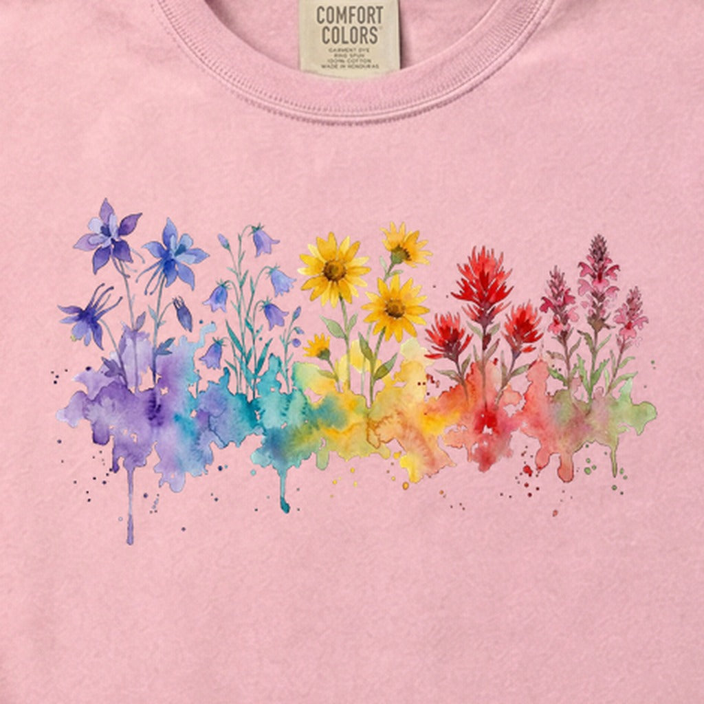 Watercolor Rocky Mountain Wildflowers Cotton T-Shirt