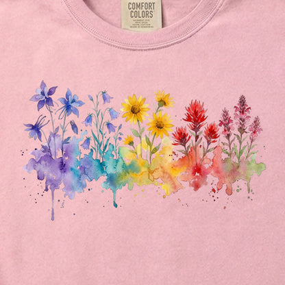 Watercolor Rocky Mountain Wildflowers Cotton T-Shirt