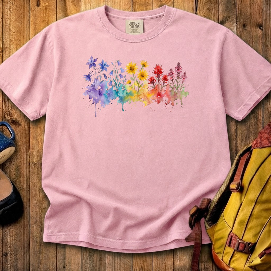 Watercolor Rocky Mountain Wildflowers Cotton T-Shirt