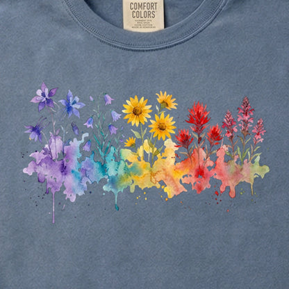Watercolor Rocky Mountain Wildflowers Cotton T-Shirt