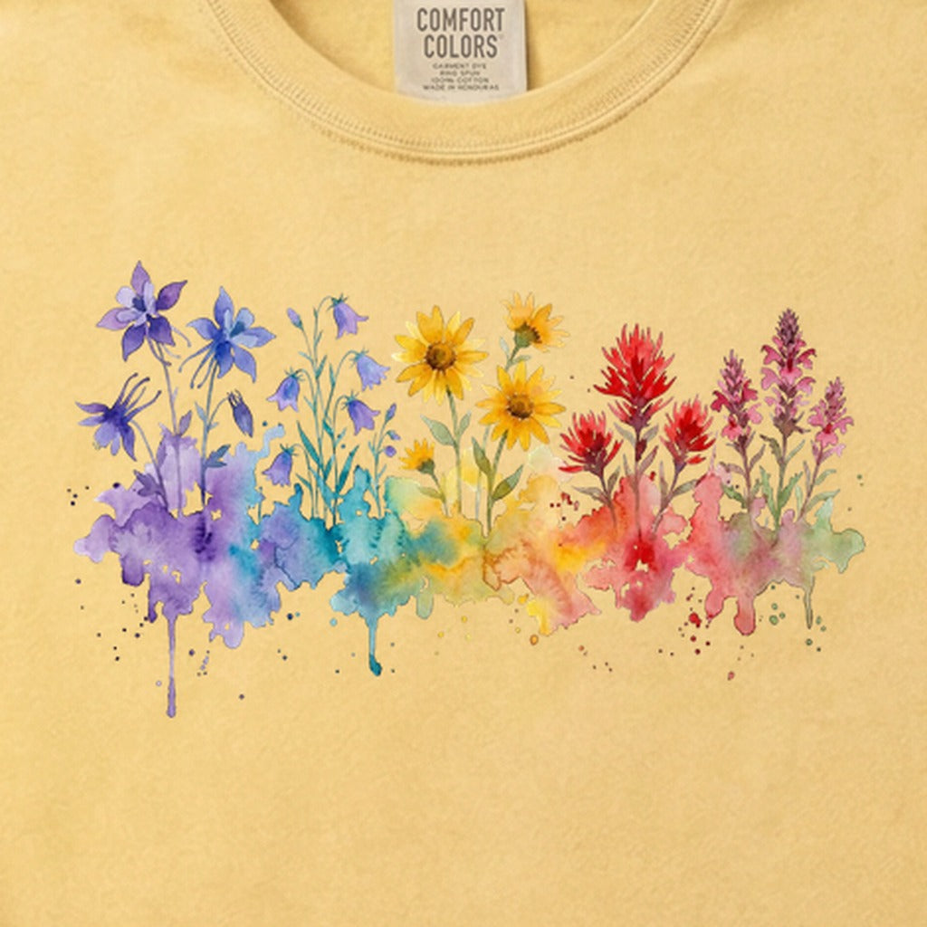 Watercolor Rocky Mountain Wildflowers Cotton T-Shirt
