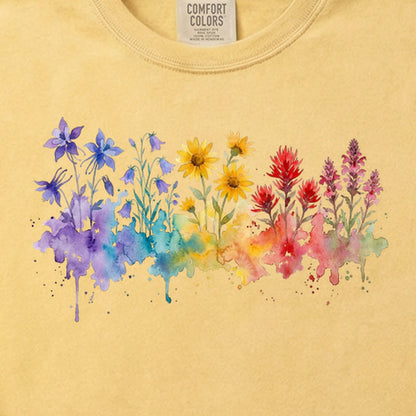 Watercolor Rocky Mountain Wildflowers Cotton T-Shirt