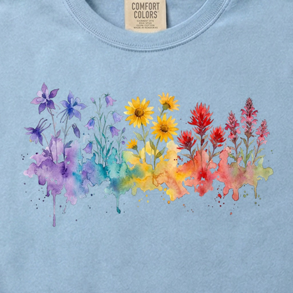 Watercolor Rocky Mountain Wildflowers Cotton T-Shirt
