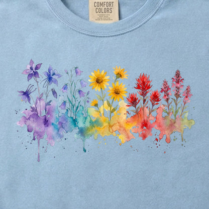 Watercolor Rocky Mountain Wildflowers Cotton T-Shirt