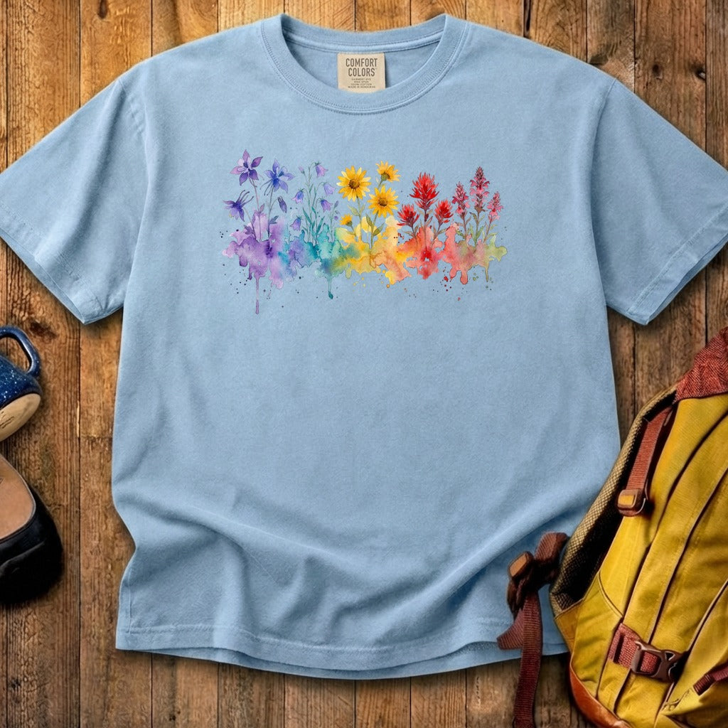 Watercolor Rocky Mountain Wildflowers Cotton T-Shirt