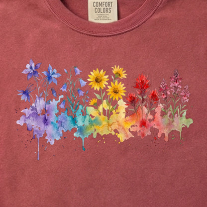 Watercolor Rocky Mountain Wildflowers Cotton T-Shirt
